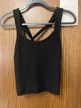 Athleta Black Ribbed Sports Tank with Crisscross Back Straps